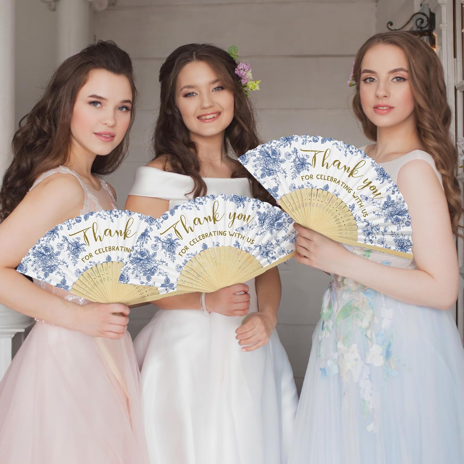 50 Pcs Wedding Foldable Fans with Organza Bags