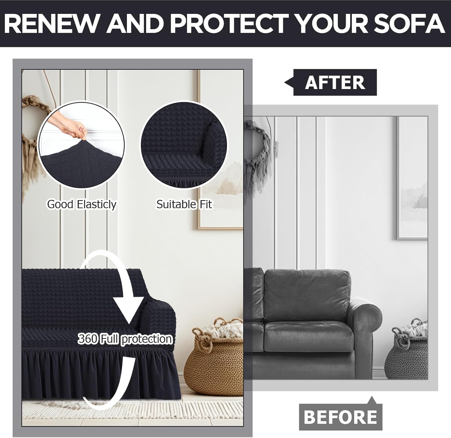 3 Pcs Sofa Slipcover Set for Couch Cushions