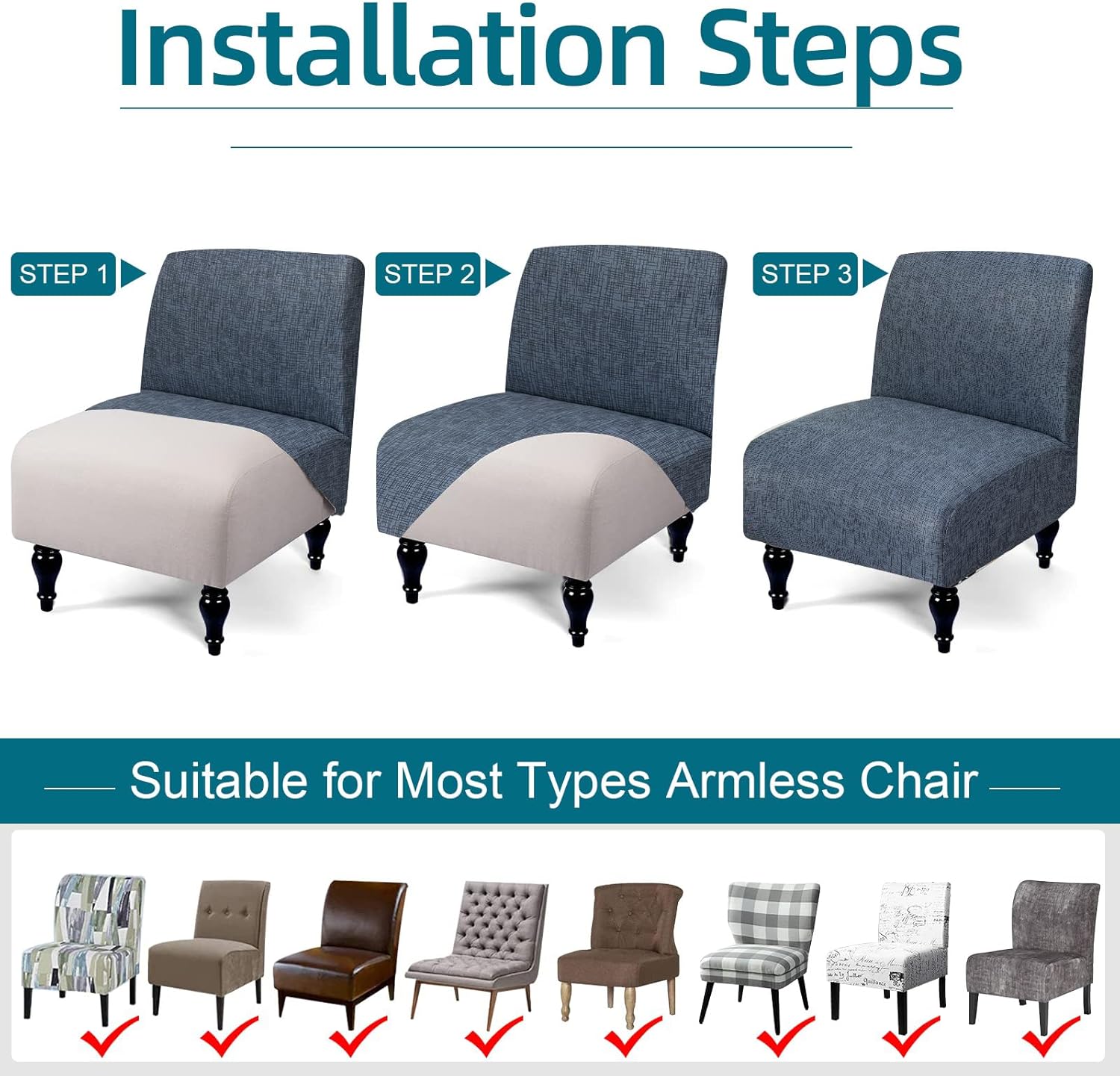 KRFOONN Armless Chair Slipcover with Elastic Bottom