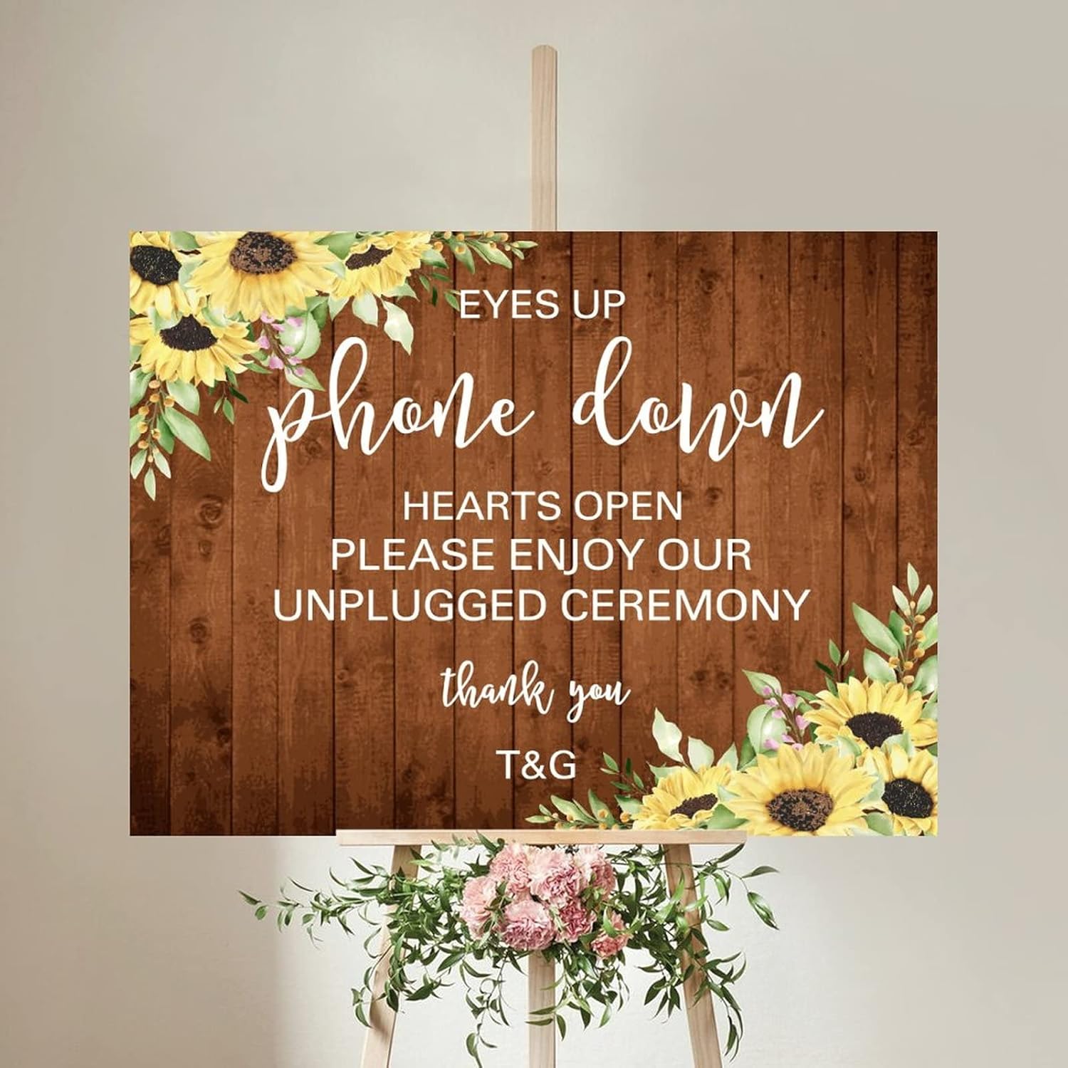 Custom Wooden Wedding Welcome Sign with Sunflower Design
