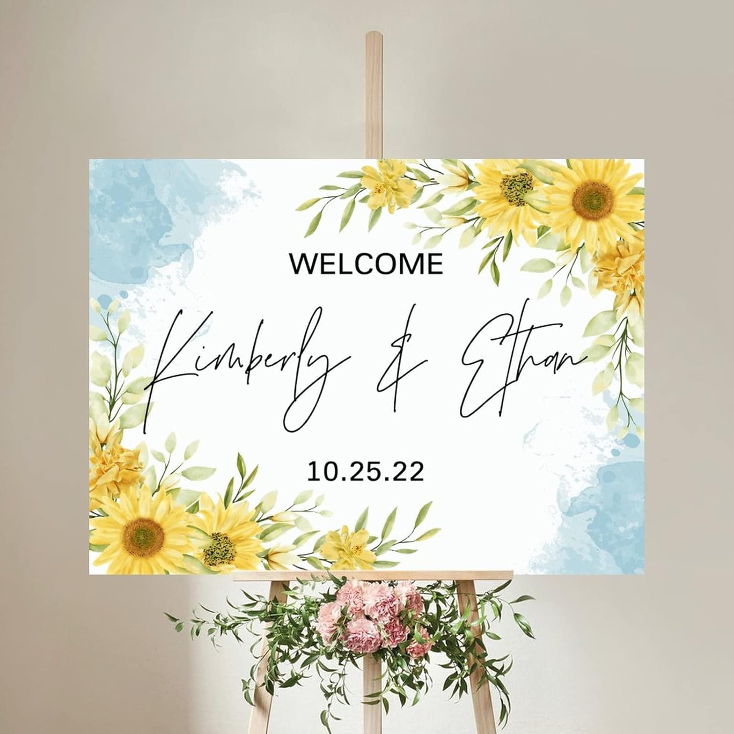 Personalized Blue Sunflowers Wedding Welcome Sign 1