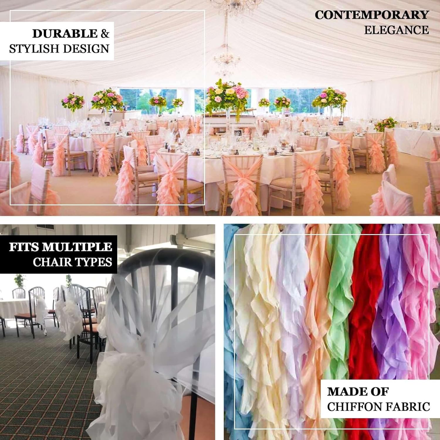 Premium Wedding Chiffon Chair Sashes Set Ivory