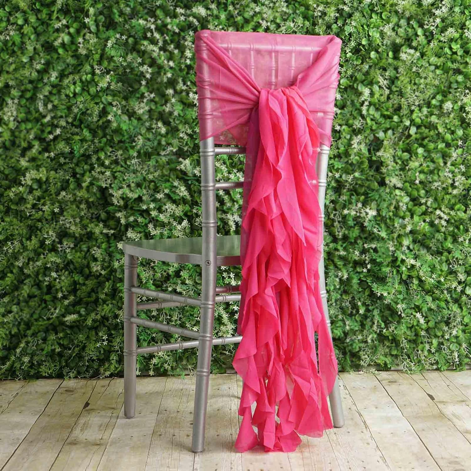 Premium Wedding Chair Sashes Set Fushia Chiffon Decorations