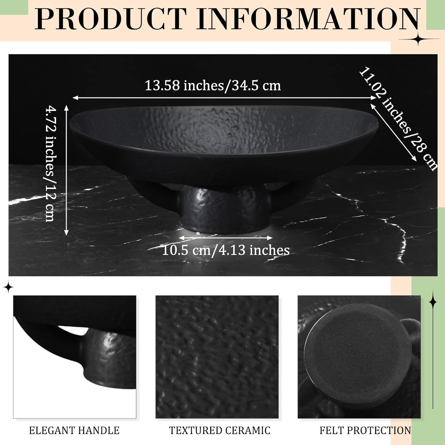Exquisite Black Ceramic Decorative Bowl 135x11 Inch