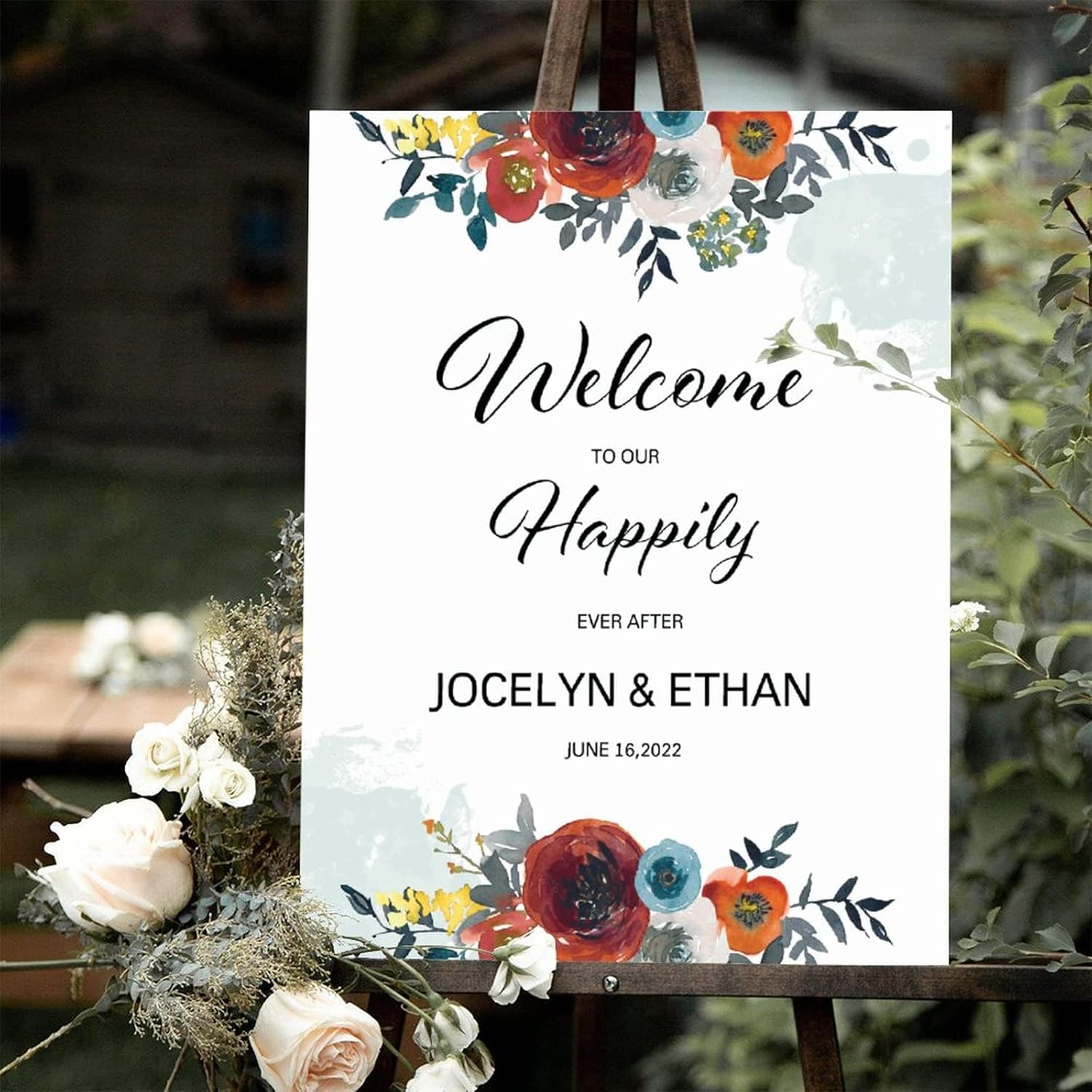 Alioyoit 12x16 Inch Red Floral Wedding Welcome Sign