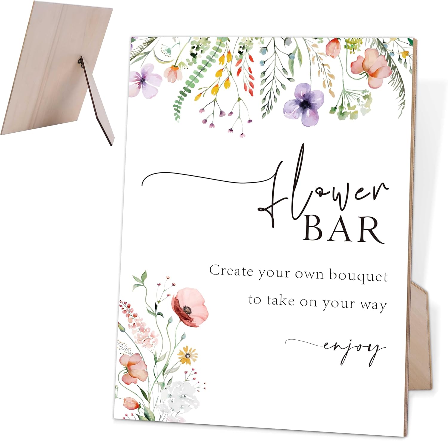Floral Wedding Sign with Stand 8x11 Inches