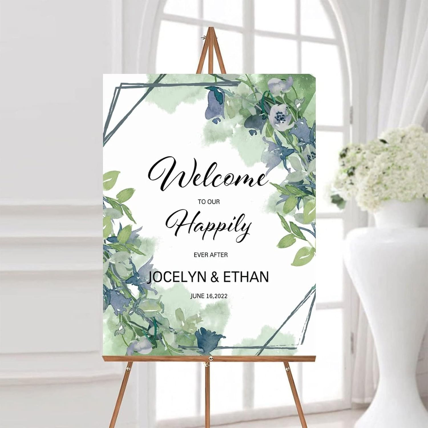 Alioyoit Customizable Green Floral Wedding Welcome Sign