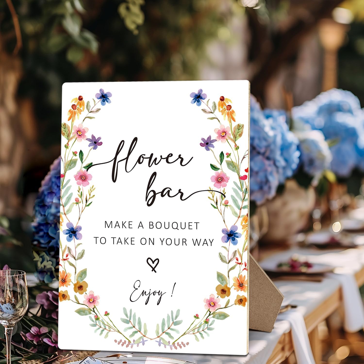 Flower Bar Sign Wedding Reception 8x11 Inches Wooden Stand