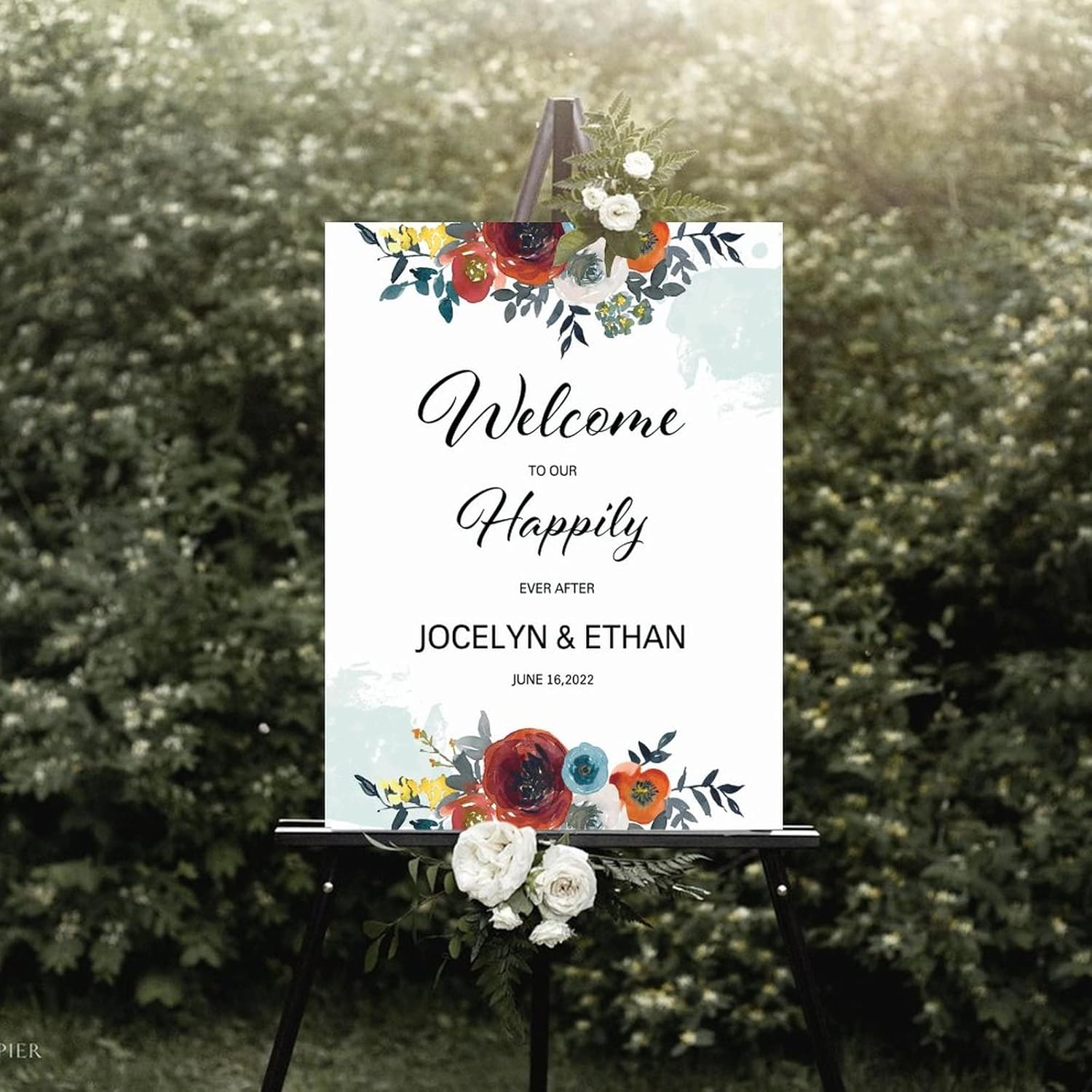Alioyoit 12x16 Inch Red Floral Wedding Welcome Sign