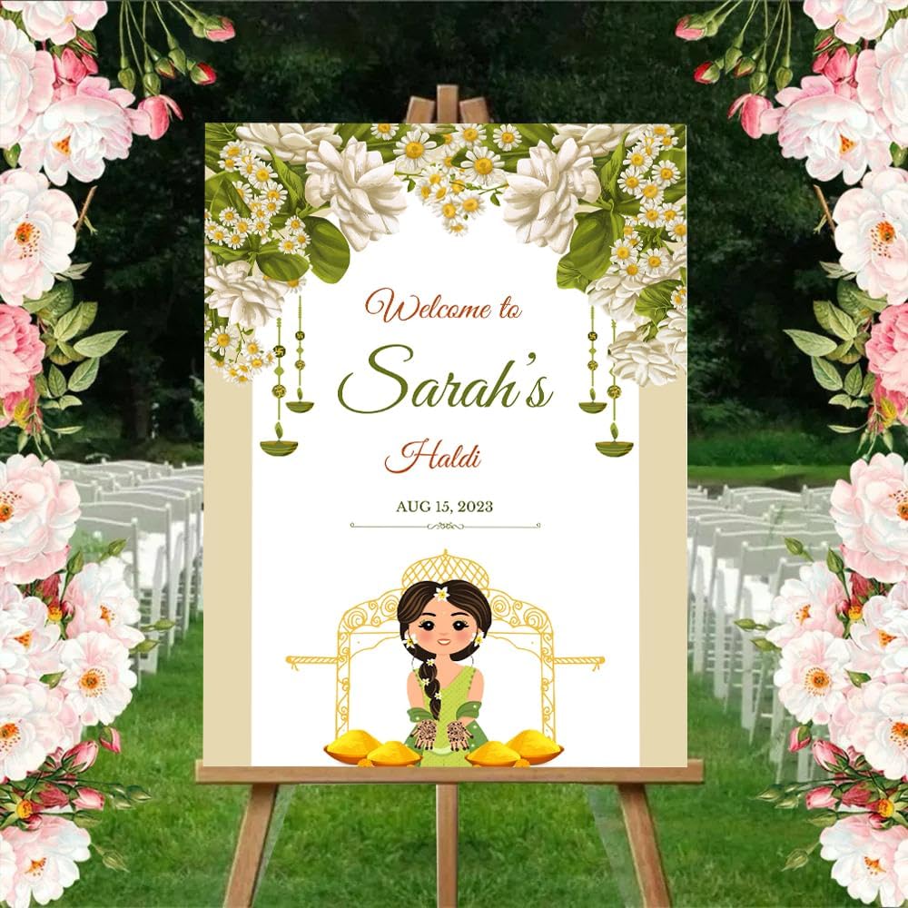 Indian Mehndi Ceremony Welcome Sign Board Personalized 36x45 Plastic