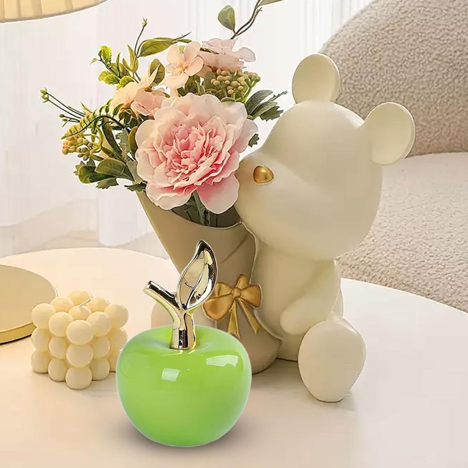 MagiDeal Ceramic Apples Statue Modern Home Decor