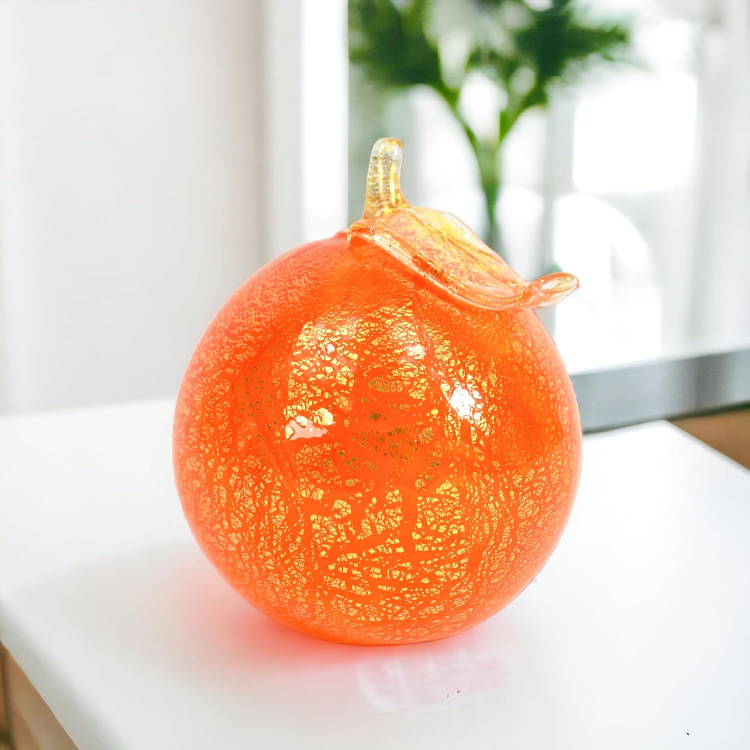 MY ITALIAN DCOR Handmade Murano Glass Orange Figurine 4 Inch Tall