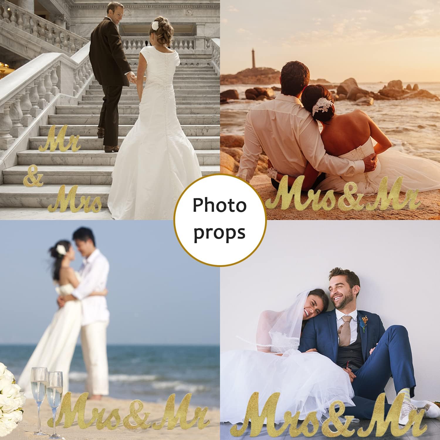 Golden Mr Mrs Wooden Letters Wedding Decoration