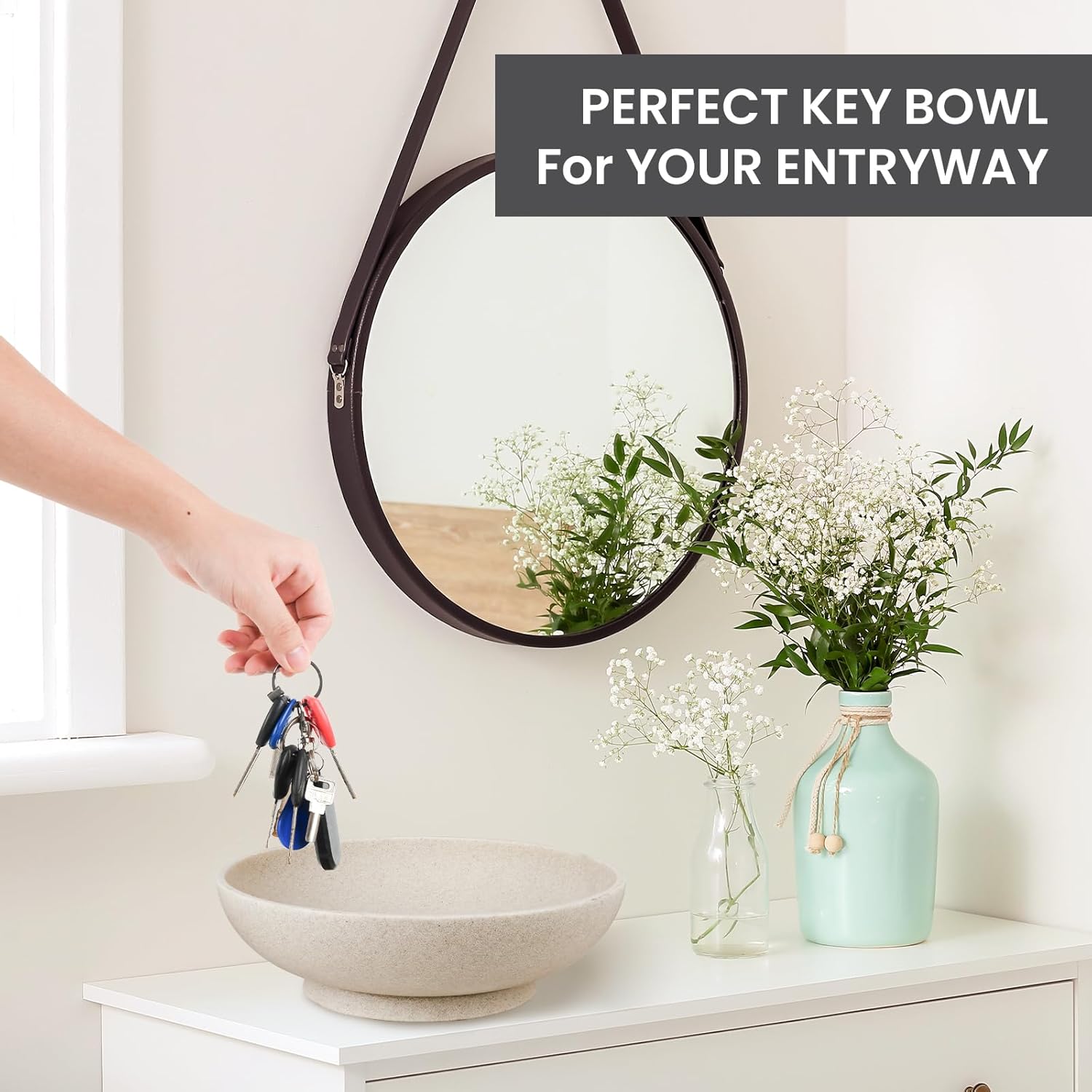Large Decorative Bowl Artificial Stone Beige