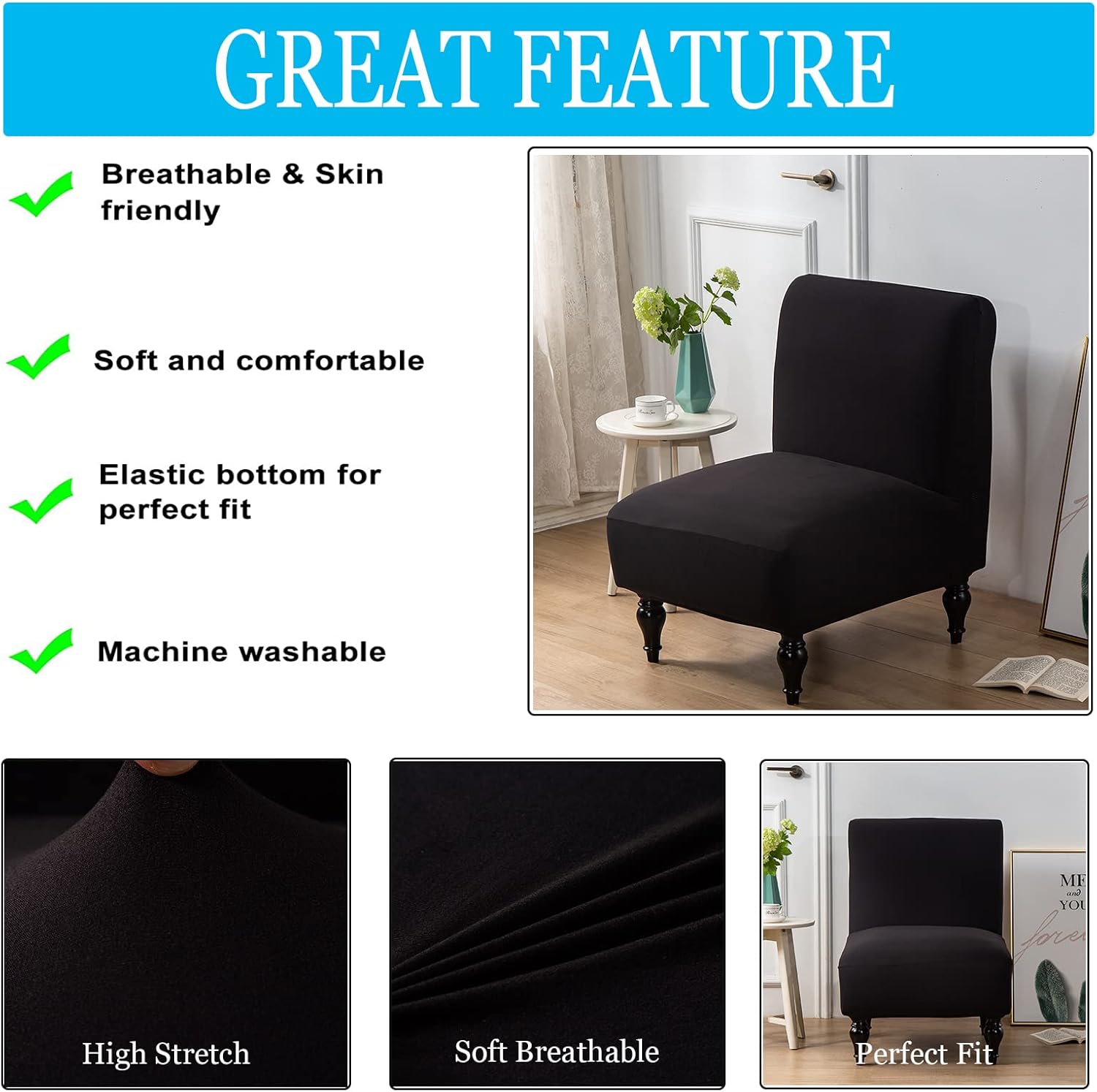 SHILINTONG Armless Chair Cover Spandex Jacquard