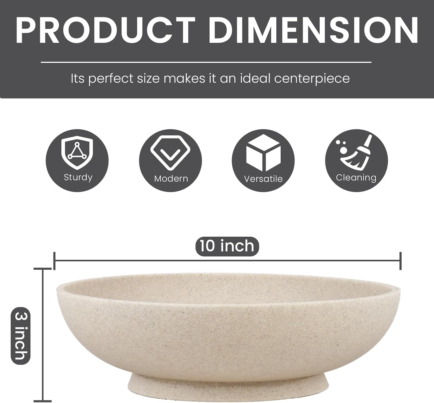 Large Decorative Bowl Artificial Stone Beige