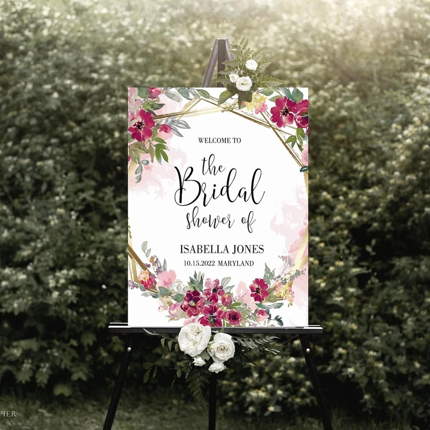 Pink Floral Customizable Wooden Wedding Sign 12x16 Inch