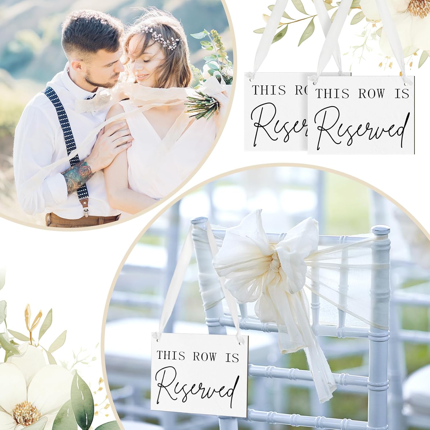 Yousoontic 12 Pack Wooden Reserved Row Signs for Wedding Chairs
