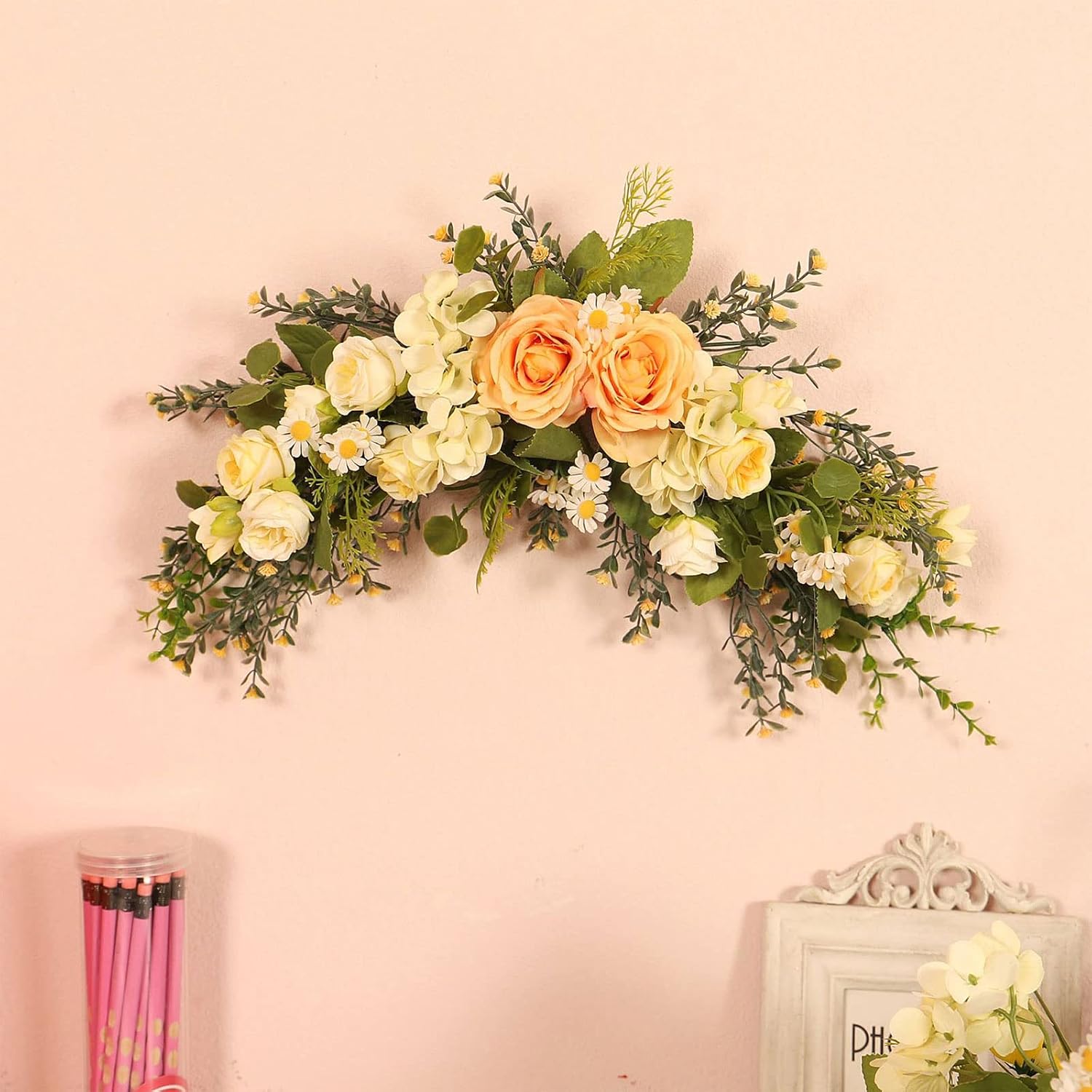 MOTUZP Artificial Rose Flower Swag 177In Arch Decor