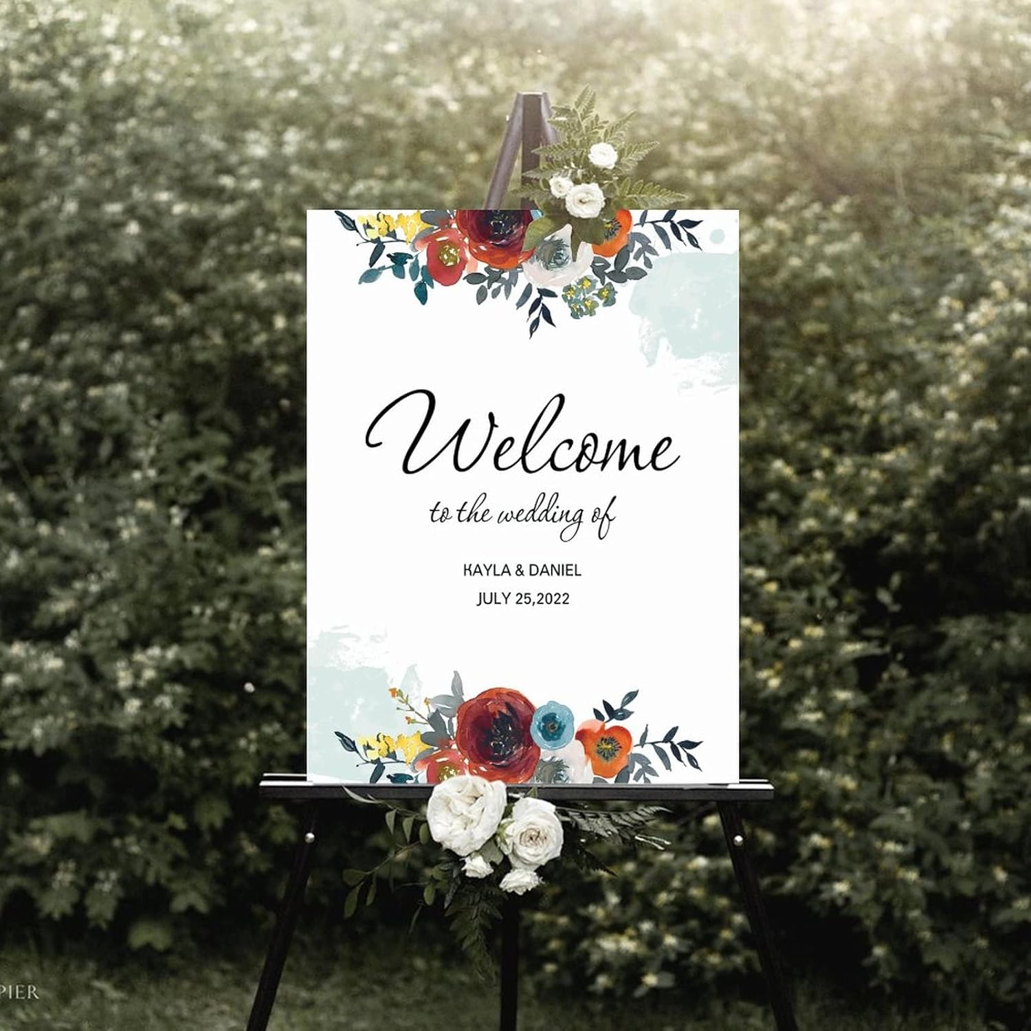 Personalized Wedding Welcome Sign Elegant Wood Red 12x16 Inch