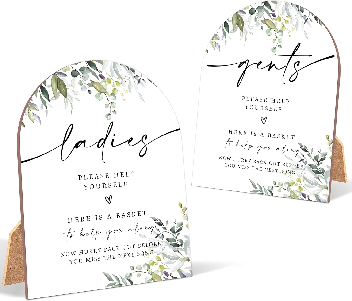 2 Pack Greenery Bathroom Basket Wedding Signs for Ladies Gents