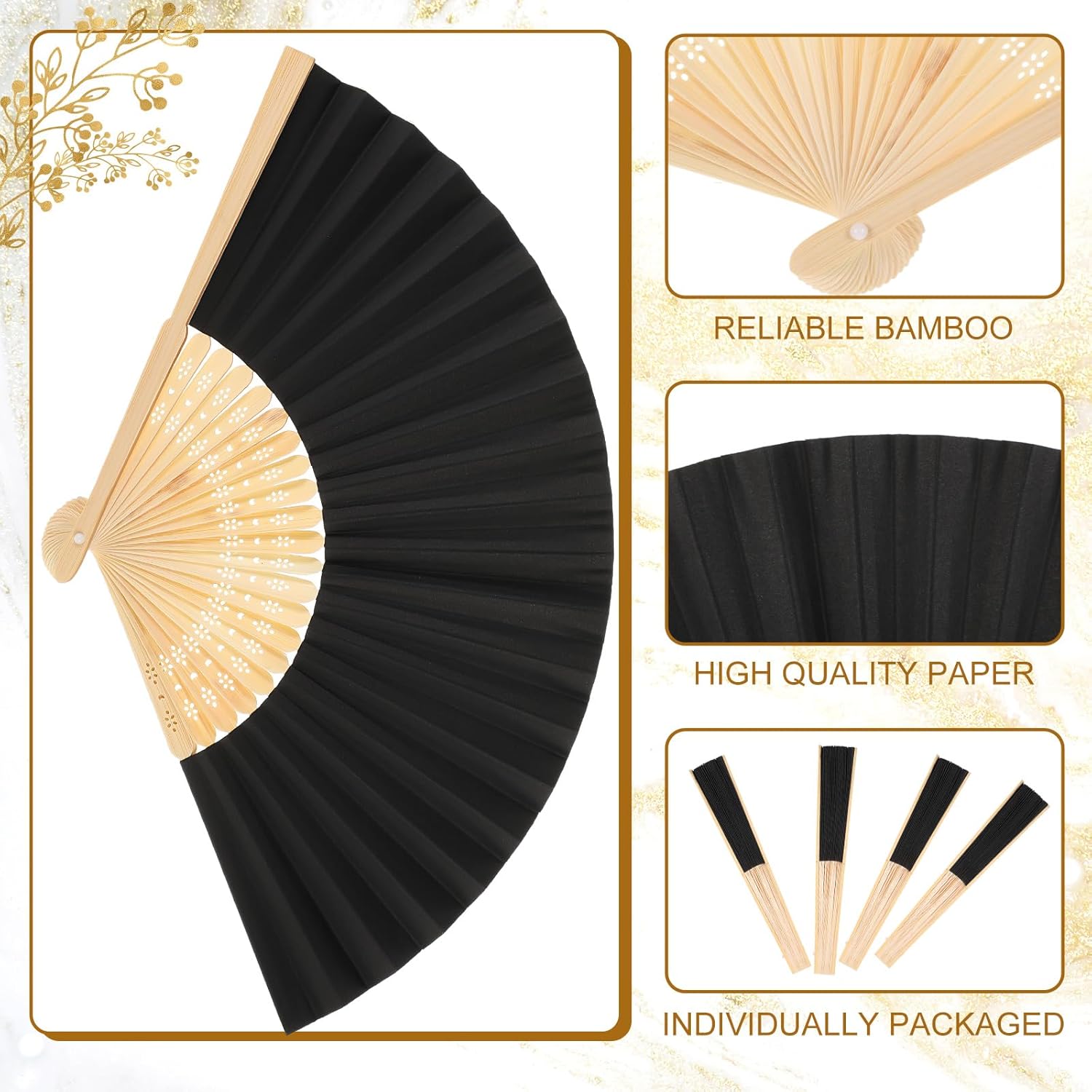 Yinkin 100 Pack Folding Fans for Weddings and Parties