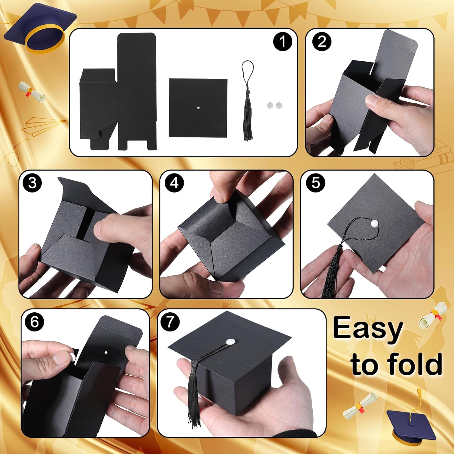 COTOPHER 100 Pcs Graduation Candy Boxes with Black Tassel