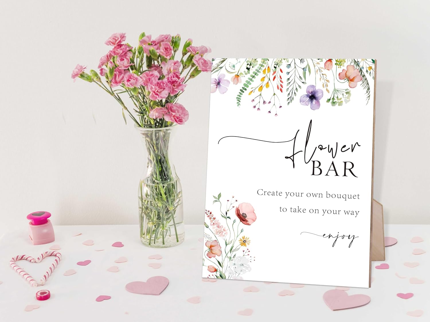 Floral Wedding Sign with Stand 8x11 Inches
