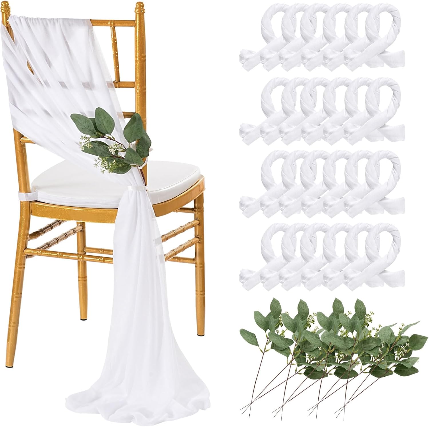 QueenDream White Chair Sashes Wedding Aisle Decorations 24 Pack
