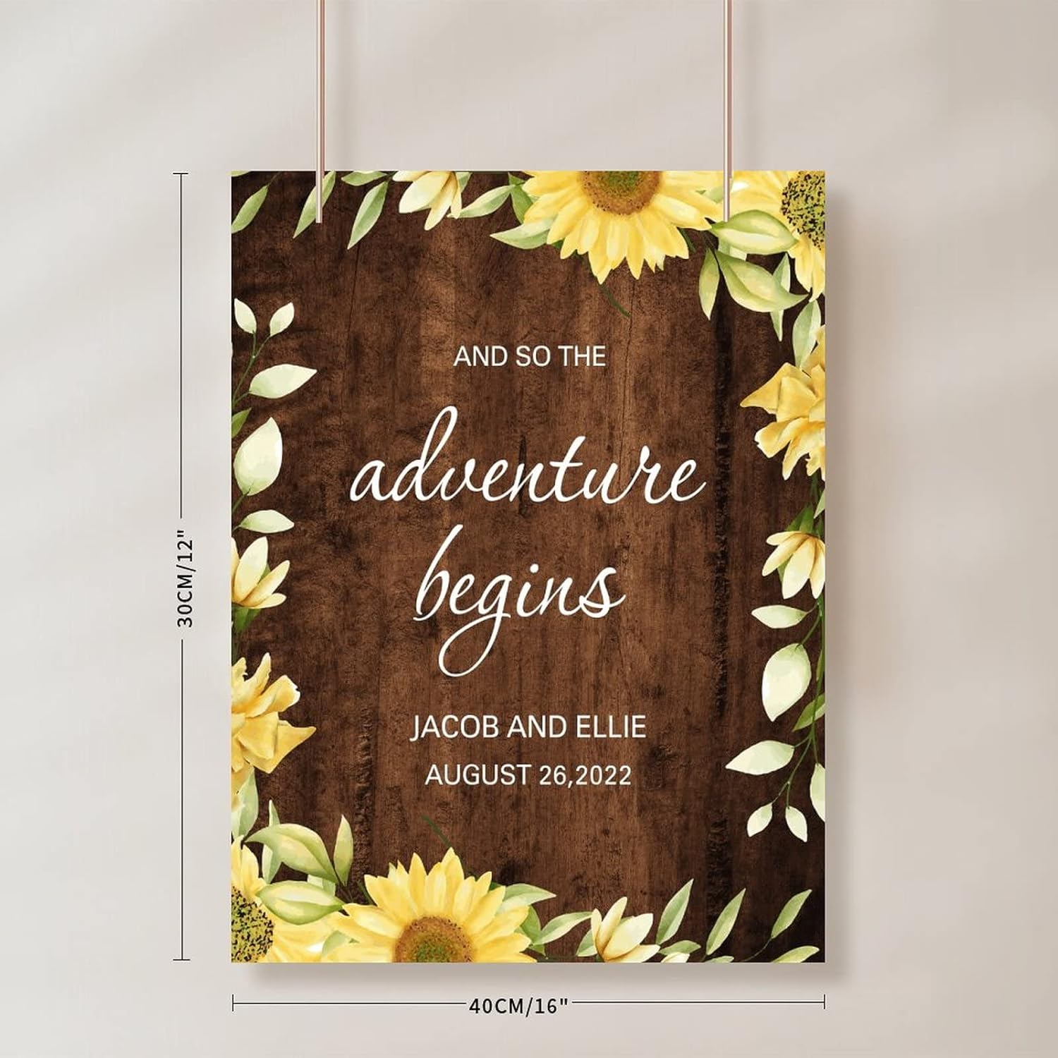 Rustic Wood Wedding Welcome Sign with Sunflower Design