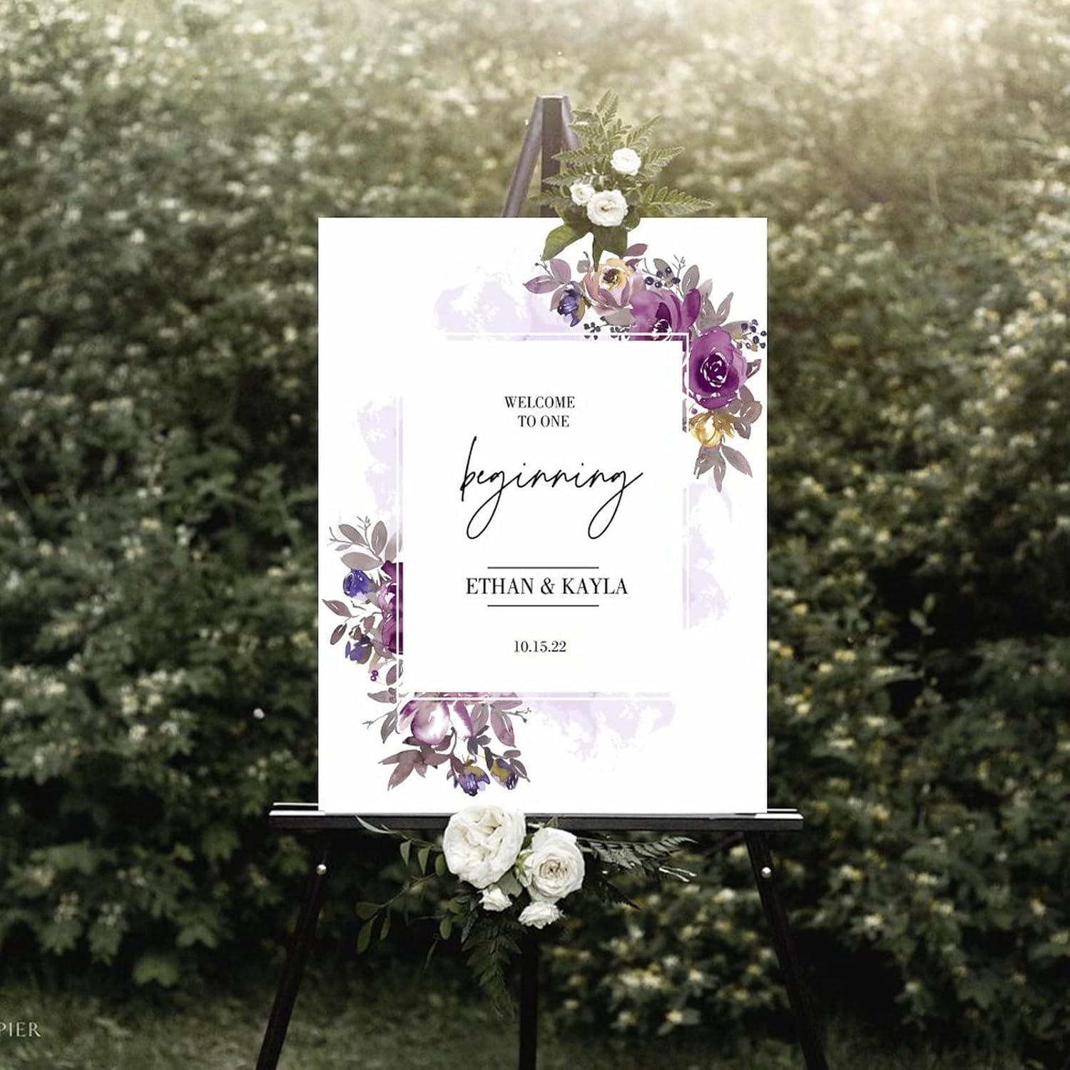 Alioyoit Personalized Purple Floral Wedding Sign