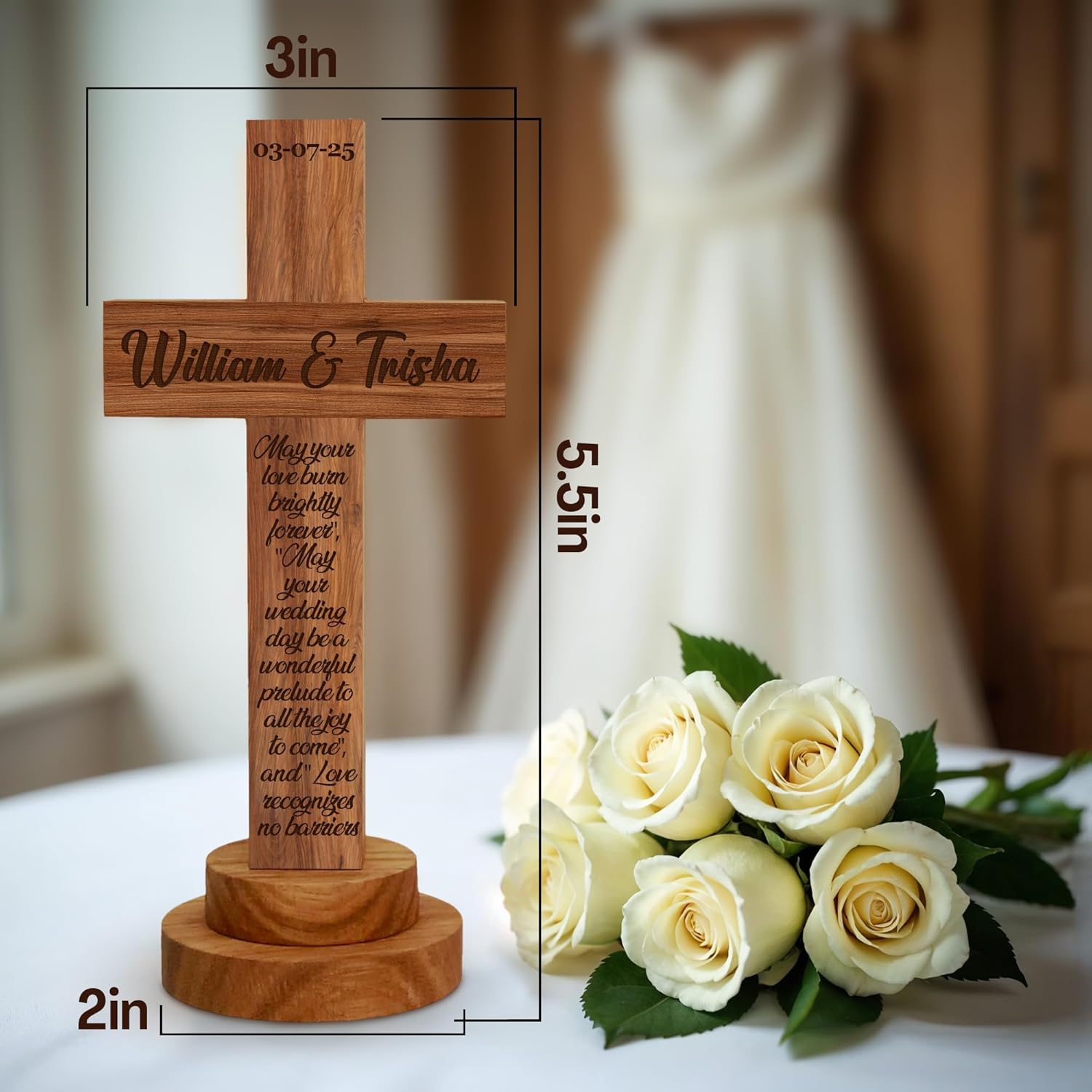Personalized Wedding Cross Wood Sign with Engraved Names