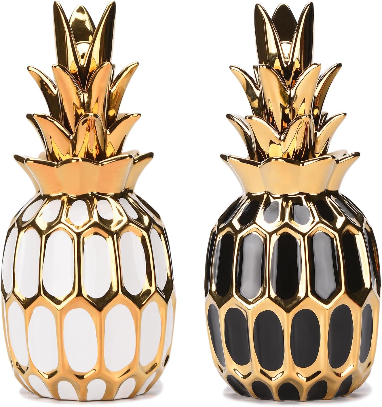 Modern Black Gold Pineapple Ceramic Statue 114in