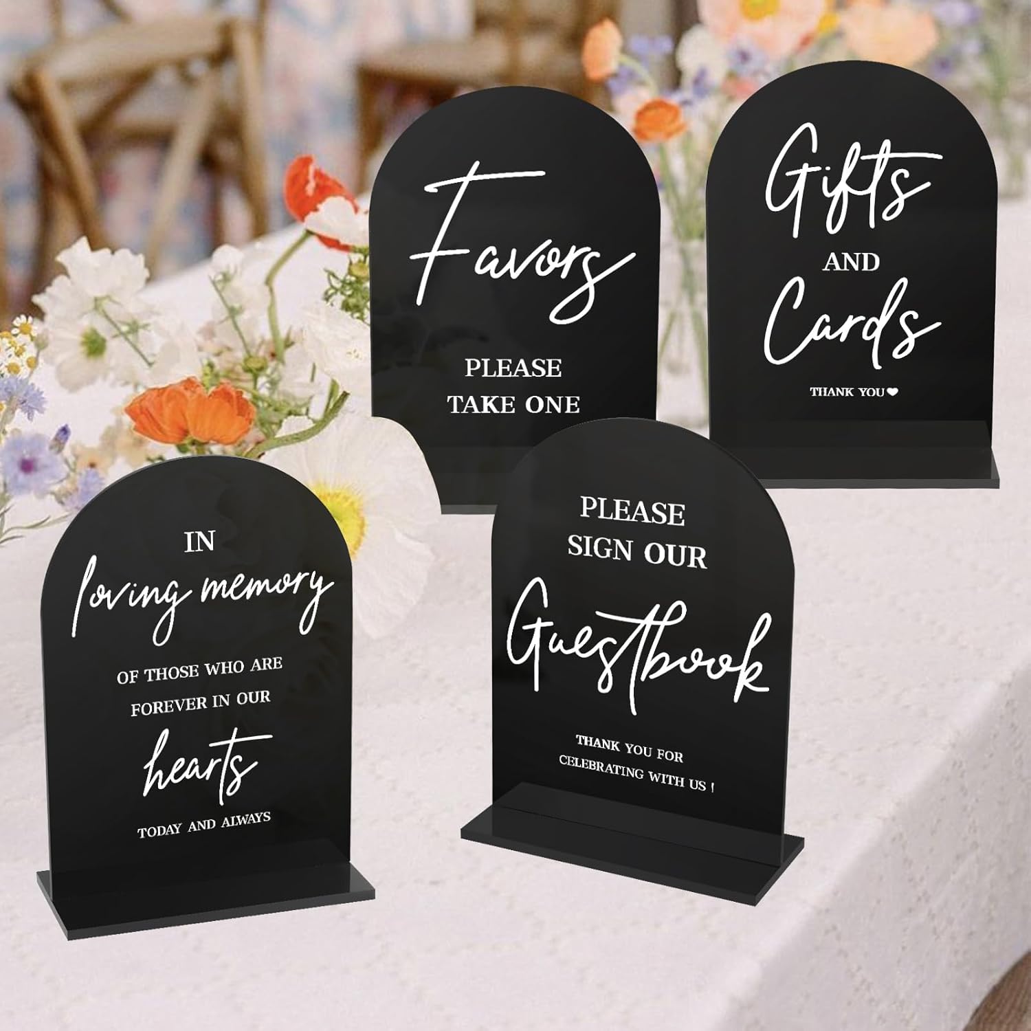 KOSKIMER 4 Pcs Acrylic Wedding Signs 5x7 Inch Black Decor