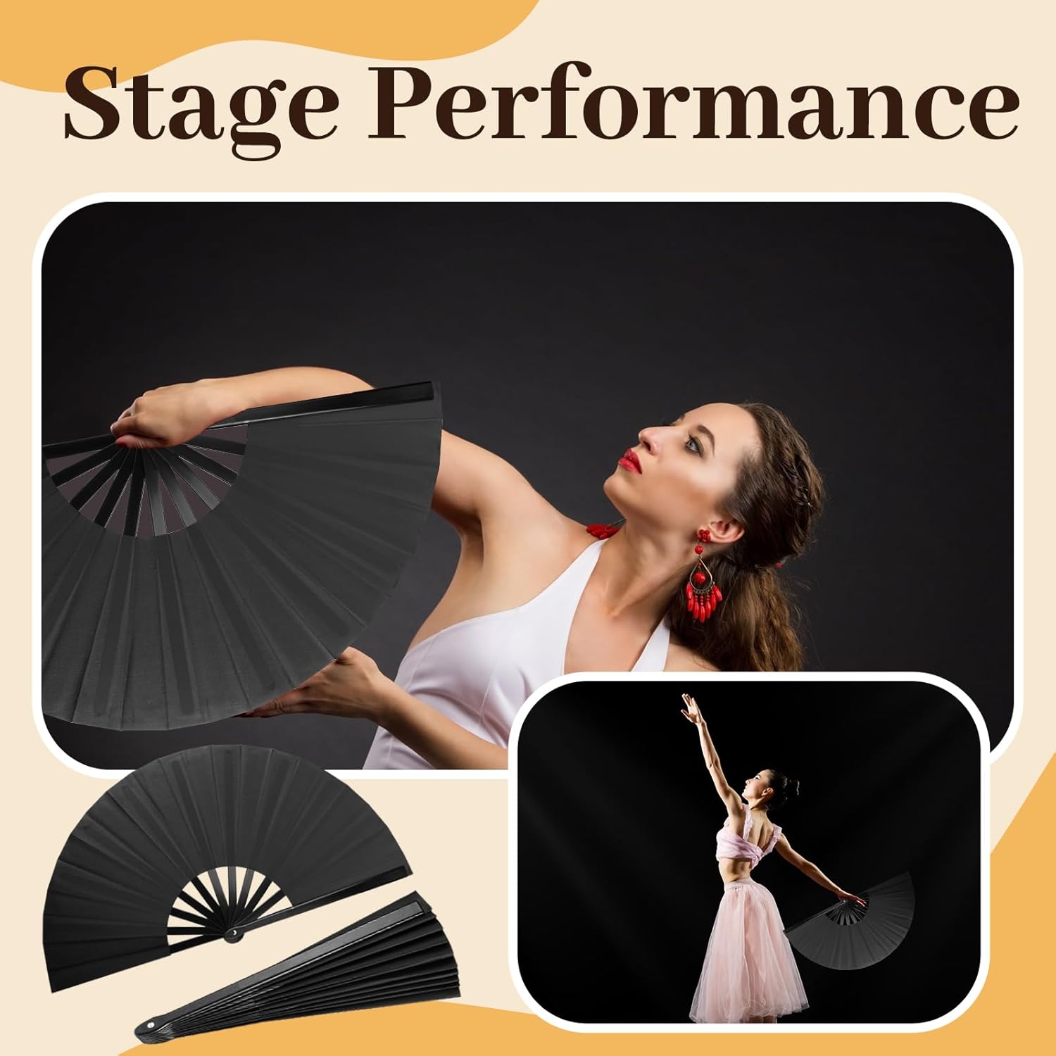 8PCS Large Folding Fans Set for Line Dance and Popping
