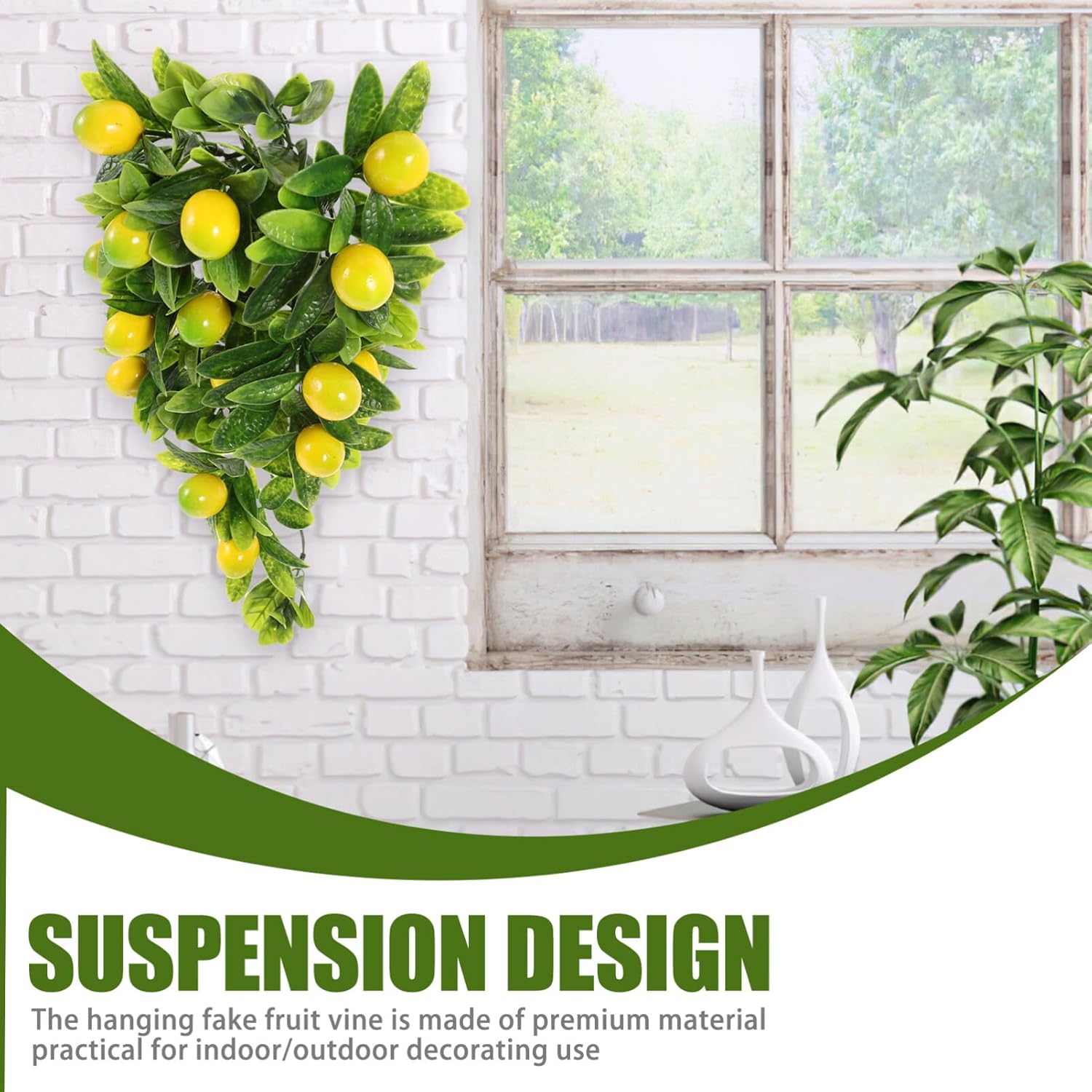 Home Decor Artificial Lemon Wreath with Teardrops and Green Leaves