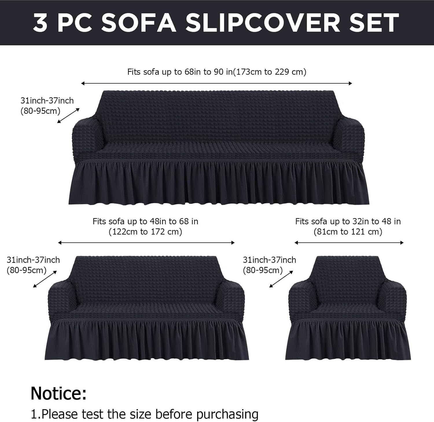 3 Pcs Sofa Slipcover Set for Couch Cushions