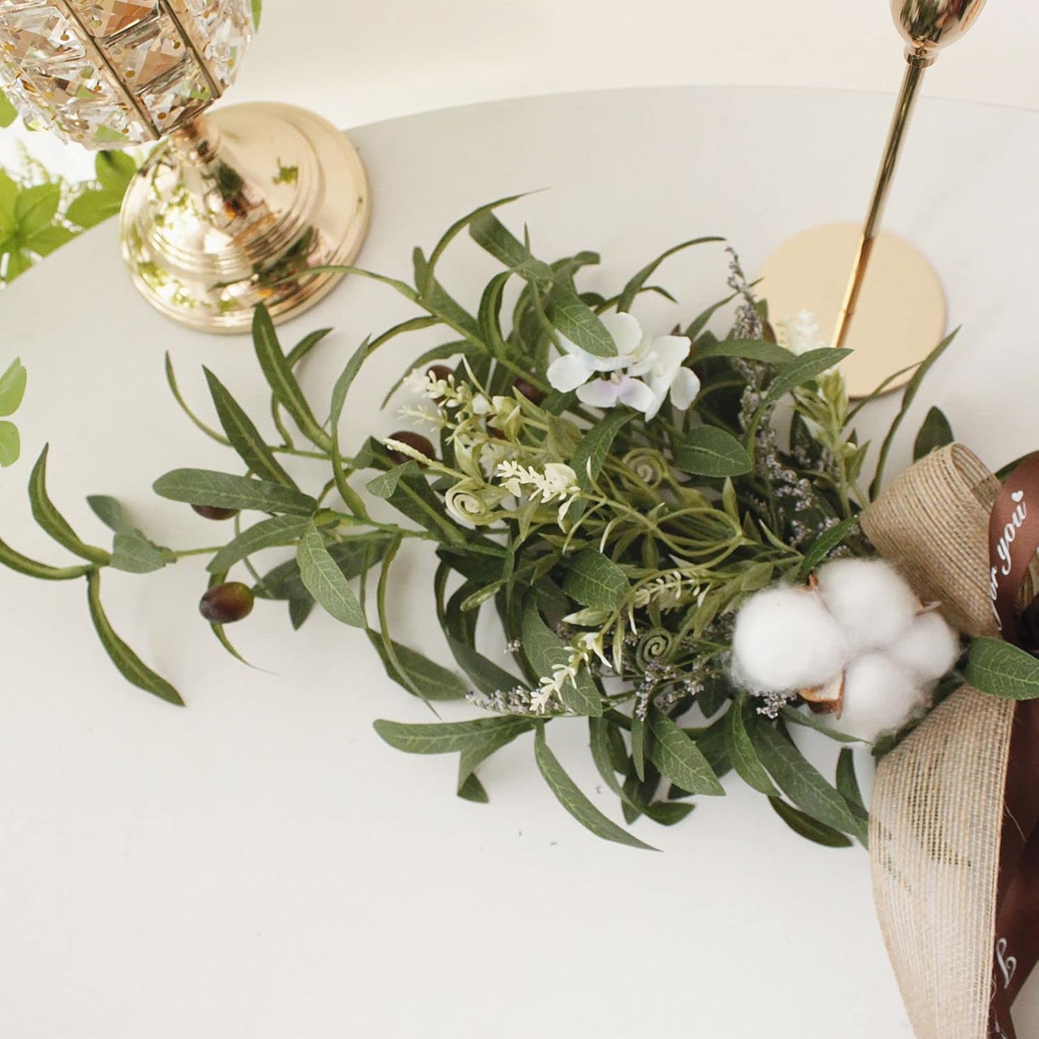 30 Inch Artificial Olive Leaf Wall Decor with Bow