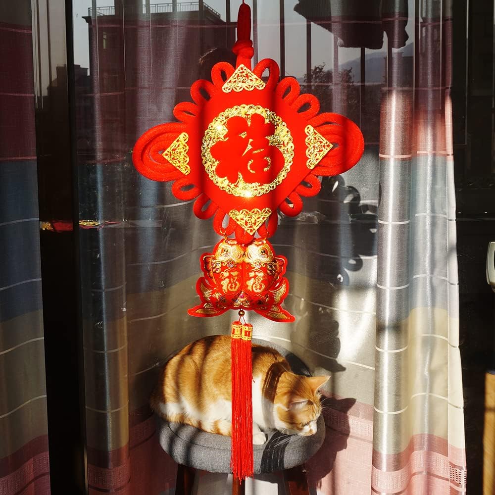 1PCS 30 Inch Red Gilt Chinese Knot Tassel Flannel Decor