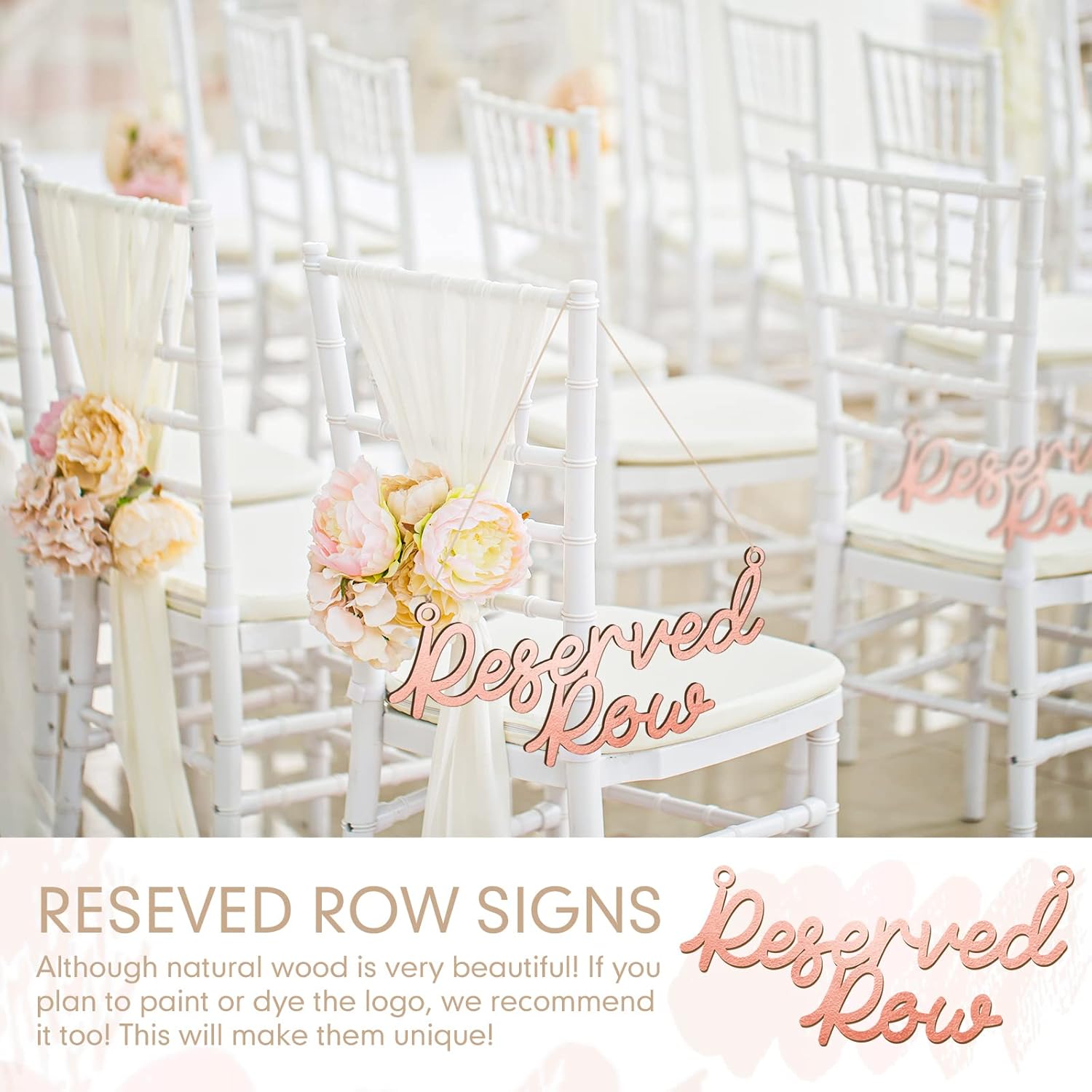 Yulejo 6 Piece Wooden Reserved Row Signs for Wedding Chairs