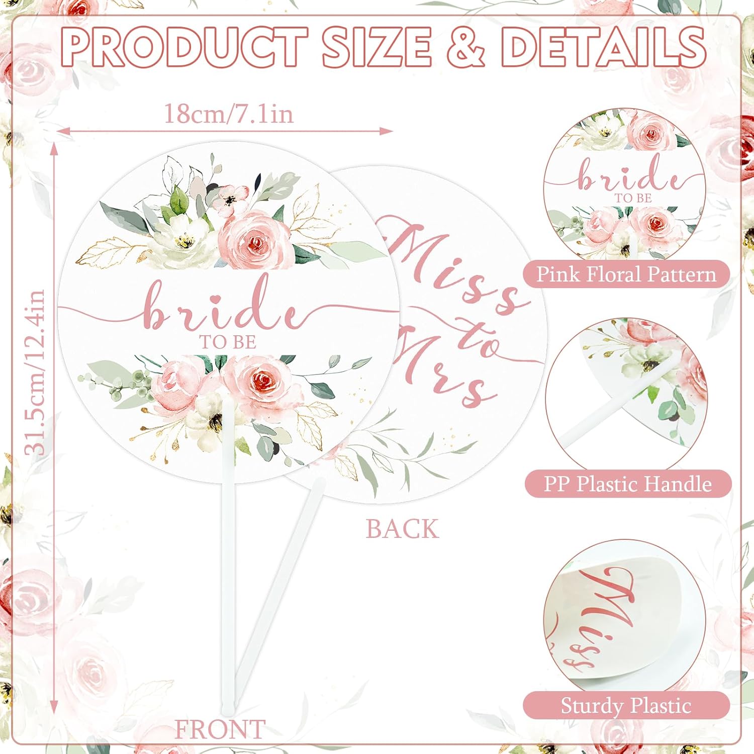 50PCS Pink Flower Handheld Wedding Fans
