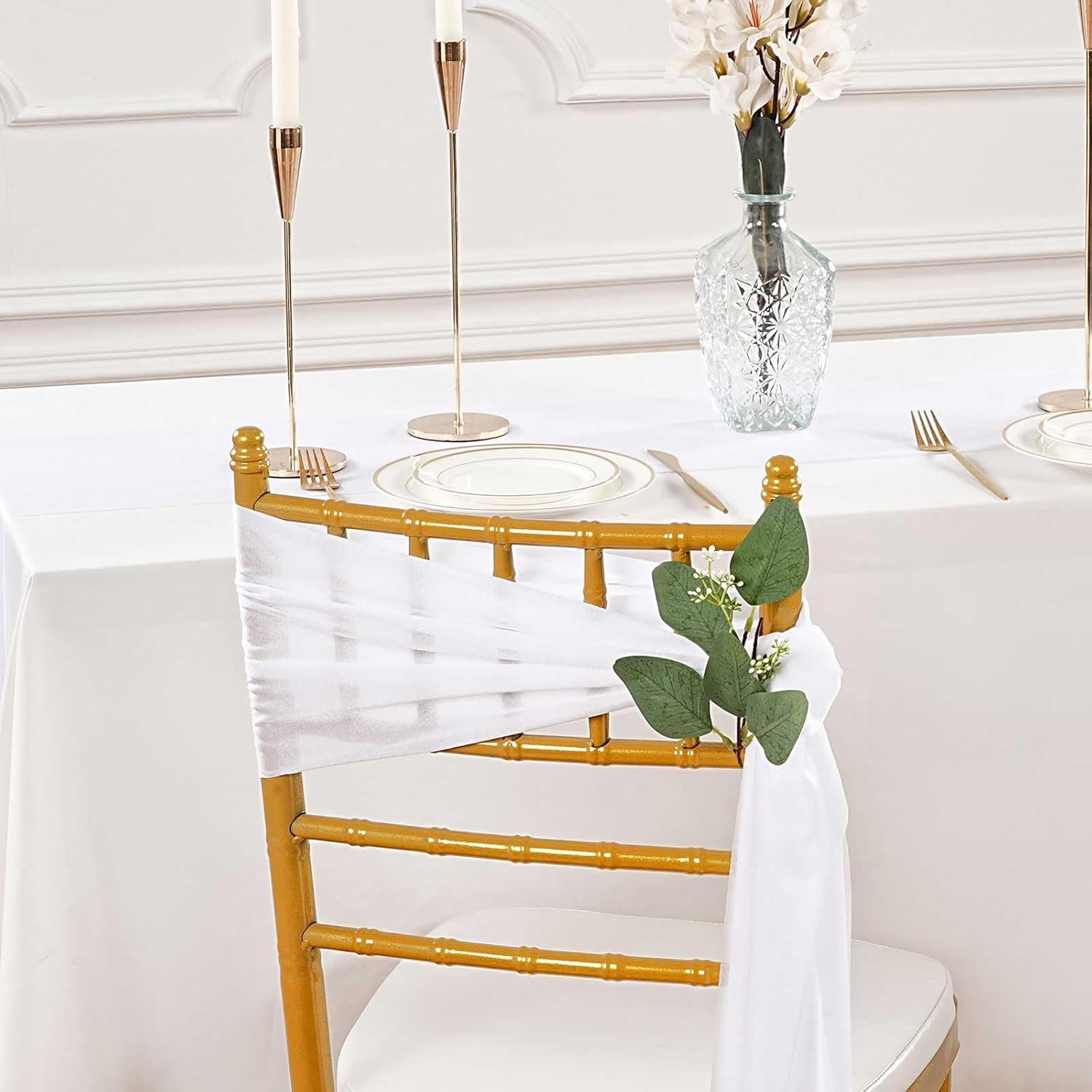 QueenDream White Chair Sashes Wedding Aisle Decorations 24 Pack