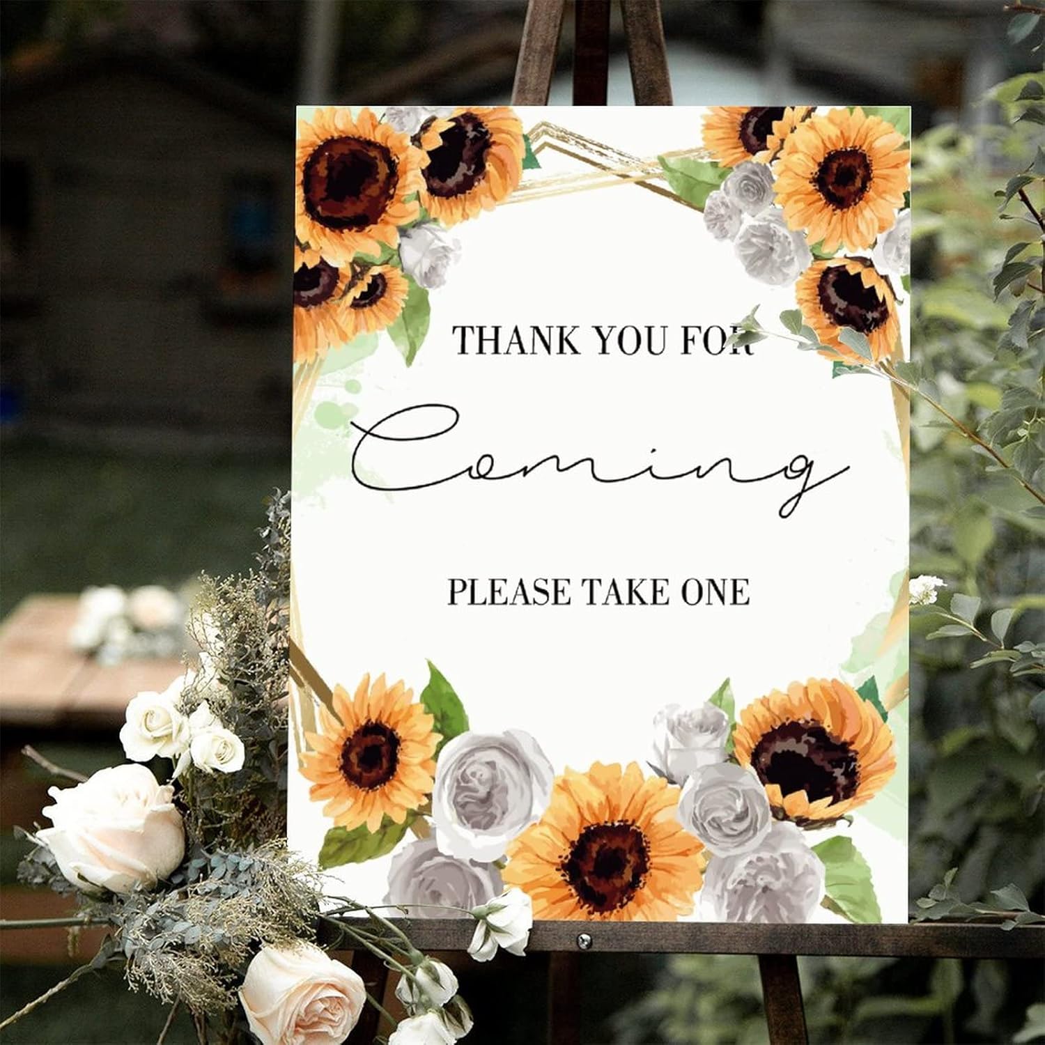 Alioyoit 12x16 Inch Personalized Wood Wedding Sign with Sunflowers