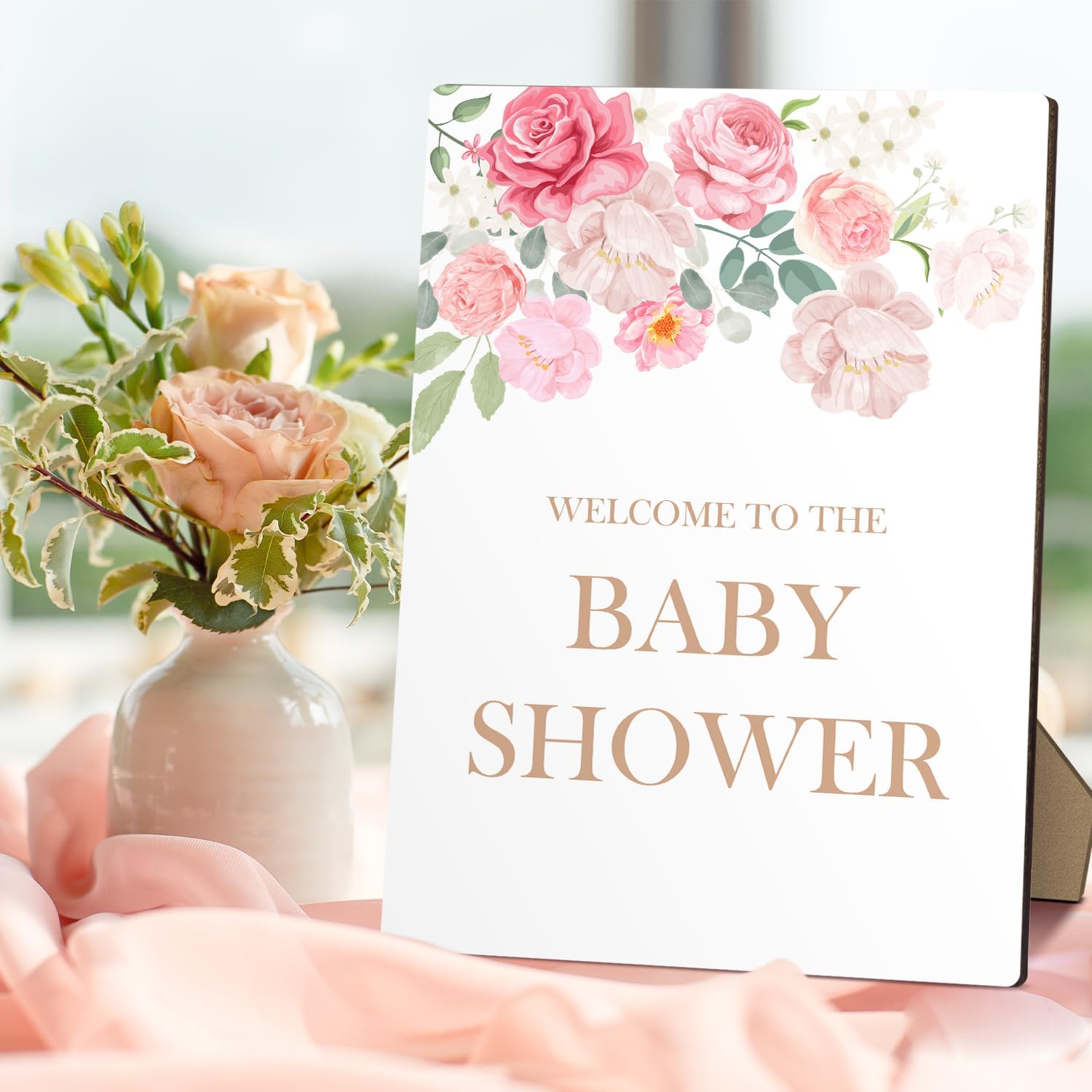 Spring Flowers Baby Shower Welcome Sign with Stand