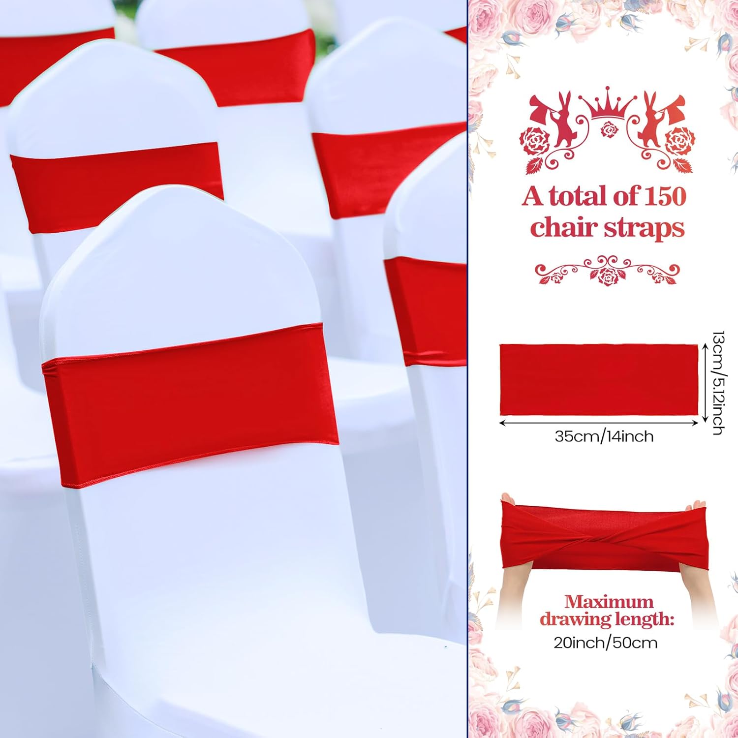 Kinlop 150 Pcs Stretch Chair Sashes Red