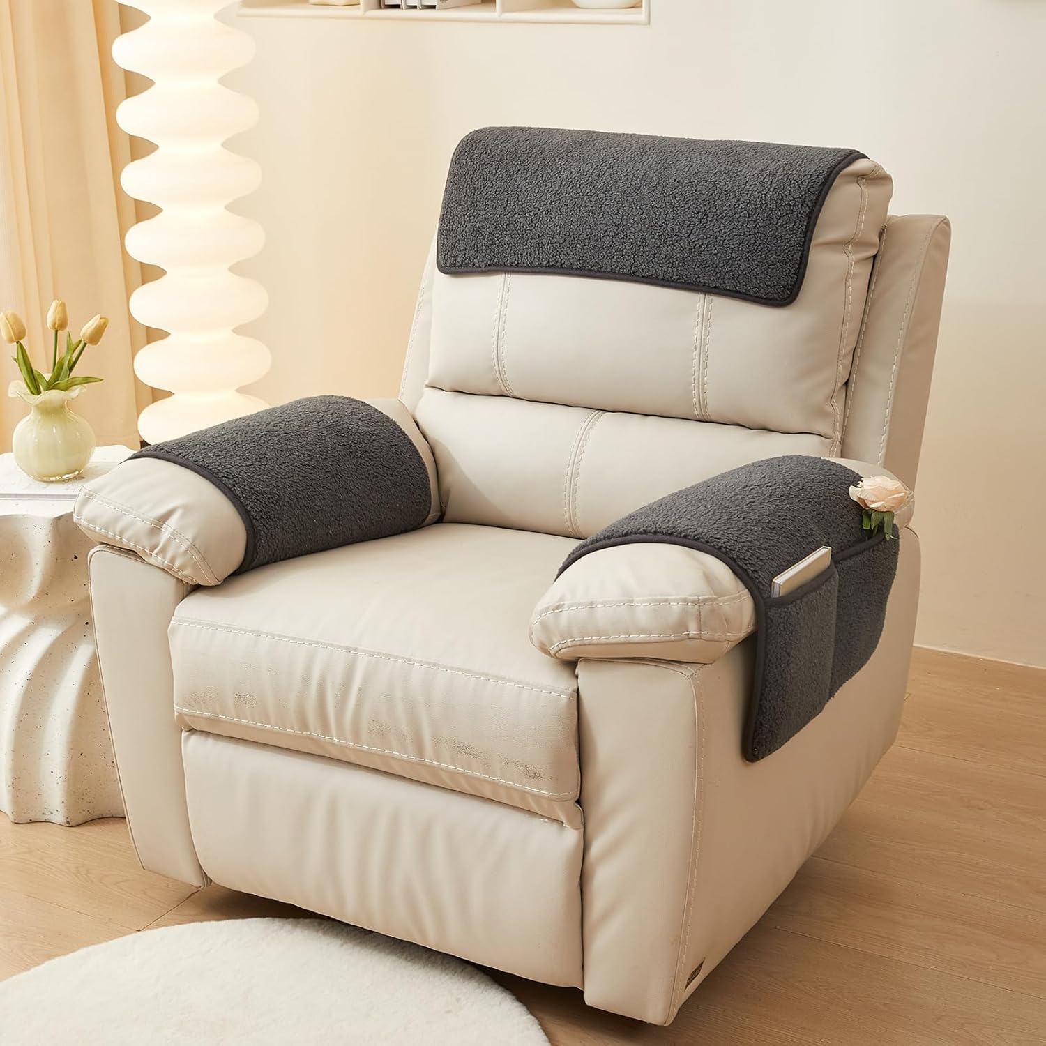 vctops 4 Piece Sherpa Fleece Sofa Slipcover Set