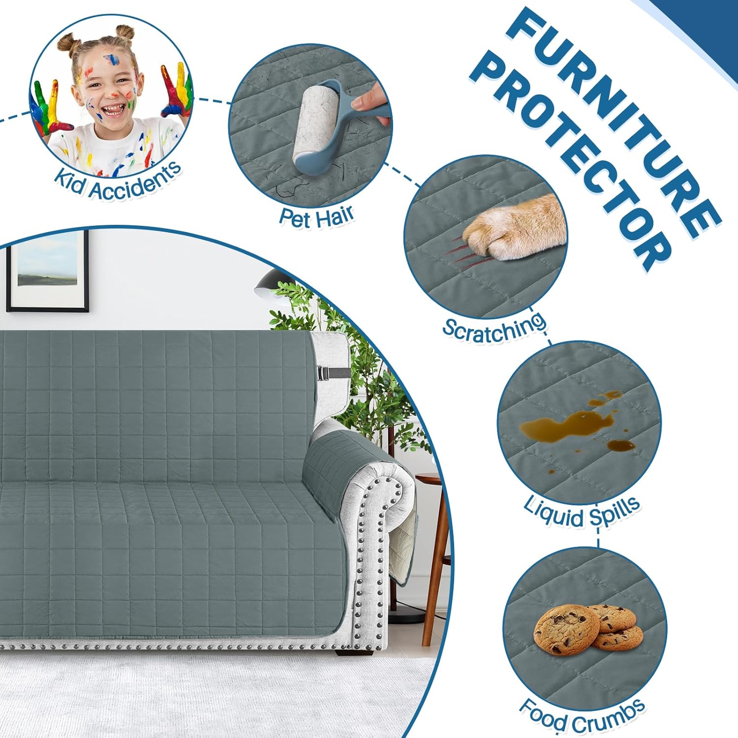 MAXIJIN Waterproof Loveseat Couch Cover with Elastic Strap and Side Pockets