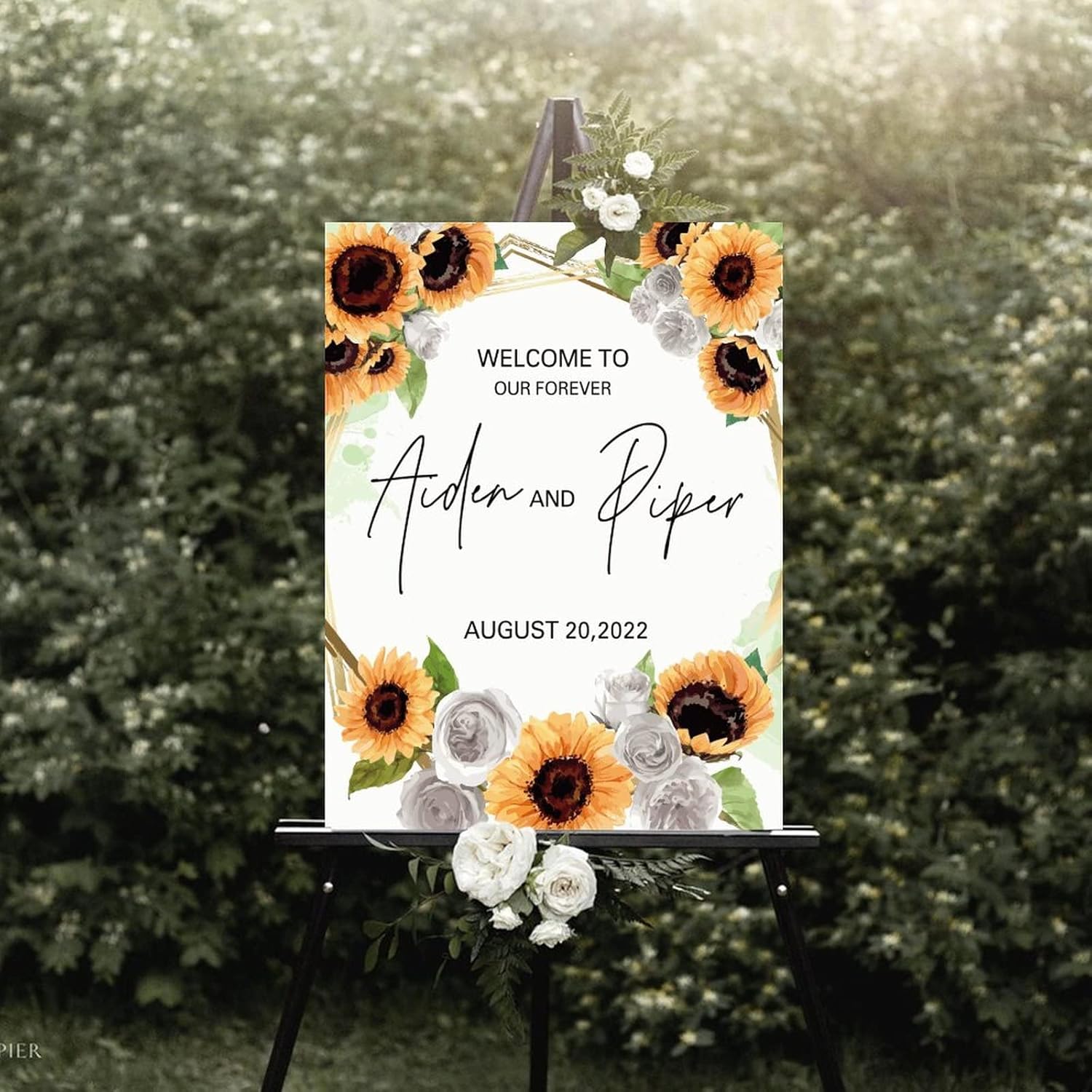 Alioyoit Wedding Welcome Sign with Sunflowers Custom Wood Sign 12x16 Inch