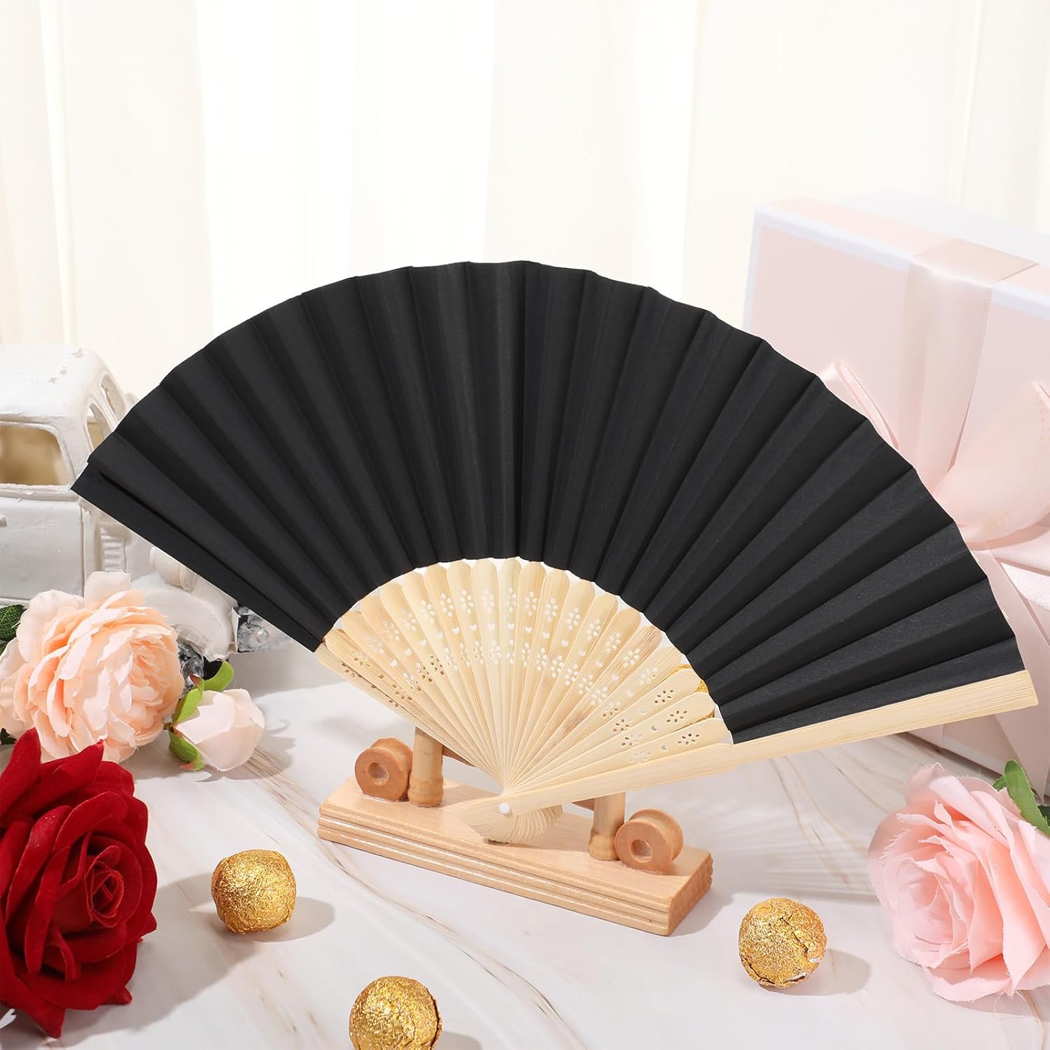 Yinkin 100 Pack Folding Fans for Weddings and Parties