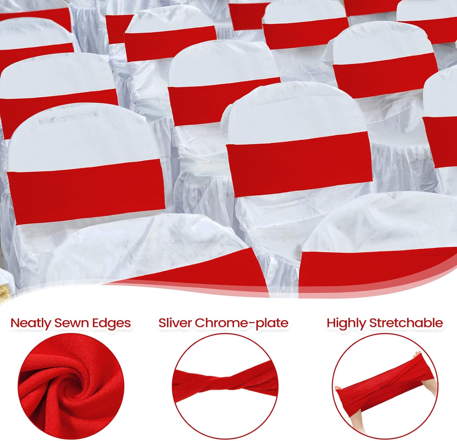 Kinlop 150 Pcs Stretch Chair Sashes Red